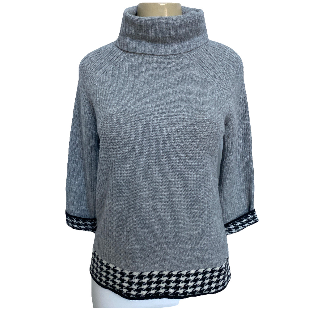Love Moschino Knit Sweater Pullover Gray 3/4Sleeve Wool Turtleneck Hound…